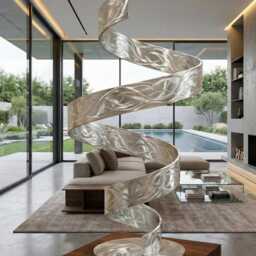 Silver Metal Sculpture Handcrafted Luxury Modern Art Twist, Indoor Or Outdoor - thumbnail 4
