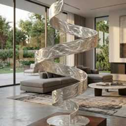 Silver Metal Sculpture Handcrafted Luxury Modern Art Twist, Indoor Or Outdoor - thumbnail 3
