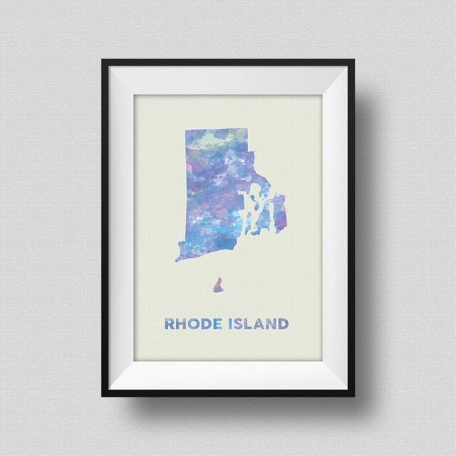 Rhode Island Watercolor Map Usa Art Print Ink Splash Poster Canvas