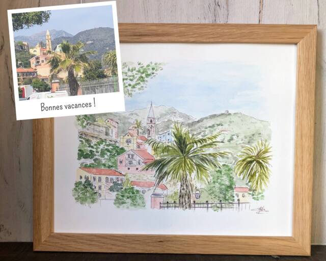 Custom Mountain Watercolor, Ink & Watercolor Painting From Photo, Handmade Landscape - image 1
