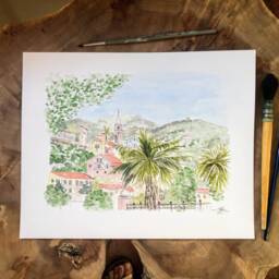 Custom Mountain Watercolor, Ink & Watercolor Painting From Photo, Handmade Landscape - thumbnail 3