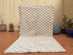 Checkered Beni Ourain Rug Solid White Berber Wool Rug - Custom Size - thumbnail 1