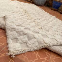 Checkered Beni Ourain Rug Solid White Berber Wool Rug - Custom Size - thumbnail 3
