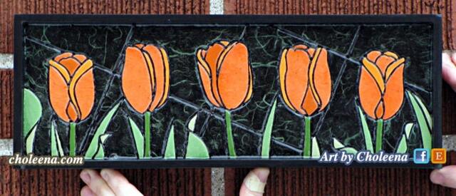 Orange Tulip - Paper Tile Mosaic - Mini Long - Original Artwork - Unique Process - Art - Flower Tulip Gardening Art - image 1