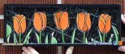 Orange Tulip - Paper Tile Mosaic - Mini Long - Original Artwork - Unique Process - Art - Flower Tulip Gardening Art - thumbnail 1