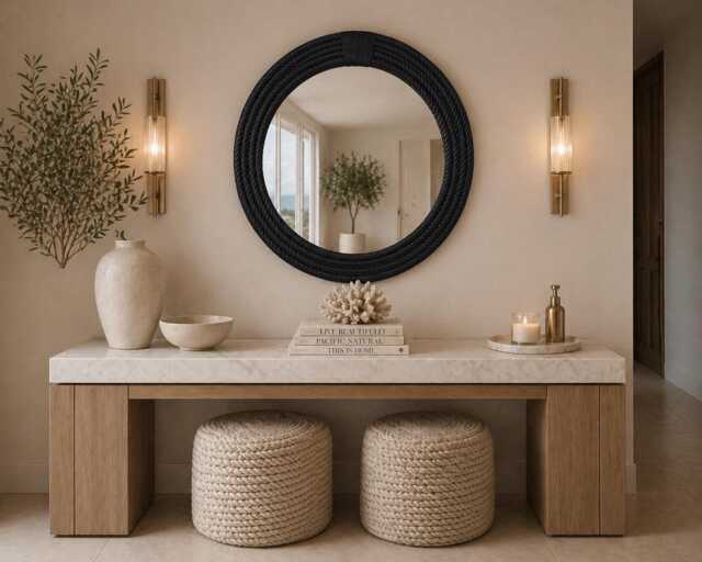 Extra Large Black Nautical Rope Mirror - Hampton Coastal Decor - 90cm - image 1
