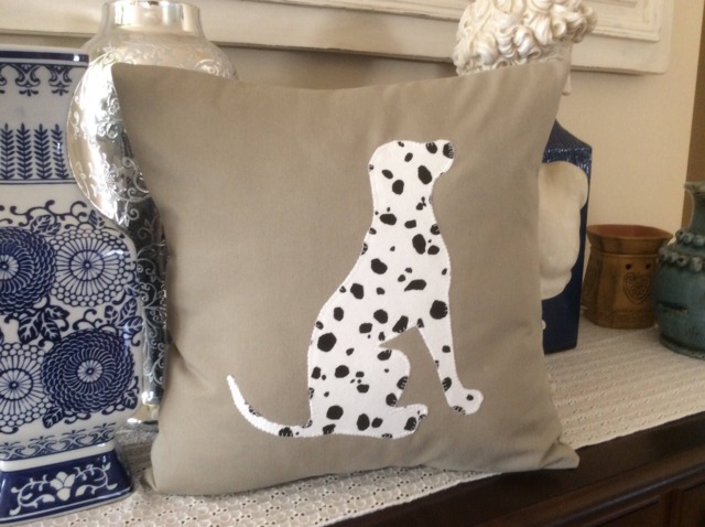 Dalmatian Dog Appliqu?? Pillow Cover - Tan Cotton 16x16 - image 1