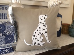 Dalmatian Dog Appliqu?? Pillow Cover - Tan Cotton 16x16 - thumbnail 1