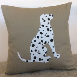 Dalmatian Dog Appliqu?? Pillow Cover - Tan Cotton 16x16 - thumbnail 2