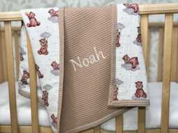 Personalized Baby Blanket With Name - Waffle & Muslin Cotton Newborn Gift, Neutral Shower Embroidered Keepsake - thumbnail 1