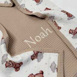 Personalized Baby Blanket With Name - Waffle & Muslin Cotton Newborn Gift, Neutral Shower Embroidered Keepsake - thumbnail 2