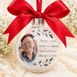 Personalised Photo Memorial Bauble With Feathers, Christmas Tree Ornament Memory Keepsake For - thumbnail 2