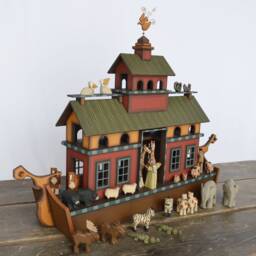Handmade Wooden Noah's Ark, Hand Carved Animals, Mantel Decor - thumbnail 4