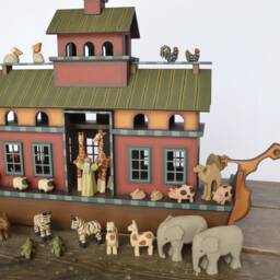 Handmade Wooden Noah's Ark, Hand Carved Animals, Mantel Decor - thumbnail 3