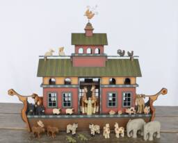 Handmade Wooden Noah's Ark, Hand Carved Animals, Mantel Decor