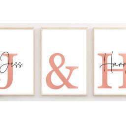Set Of Three 3 Personalised Name & Initial Prints - Couples A3 A4 Wall Art Various Colours - thumbnail 3