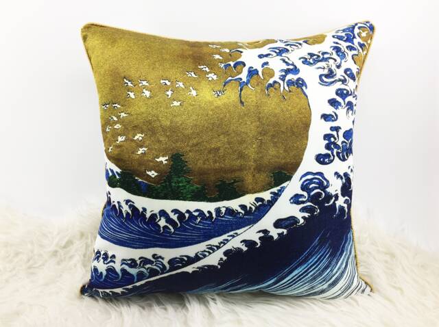Hokusai, Cushion Cover, Great Wave Off Kanazawa, Silk Decorative Pillows, Japanese Cushion, Cushions, Throw Pillow - image 1