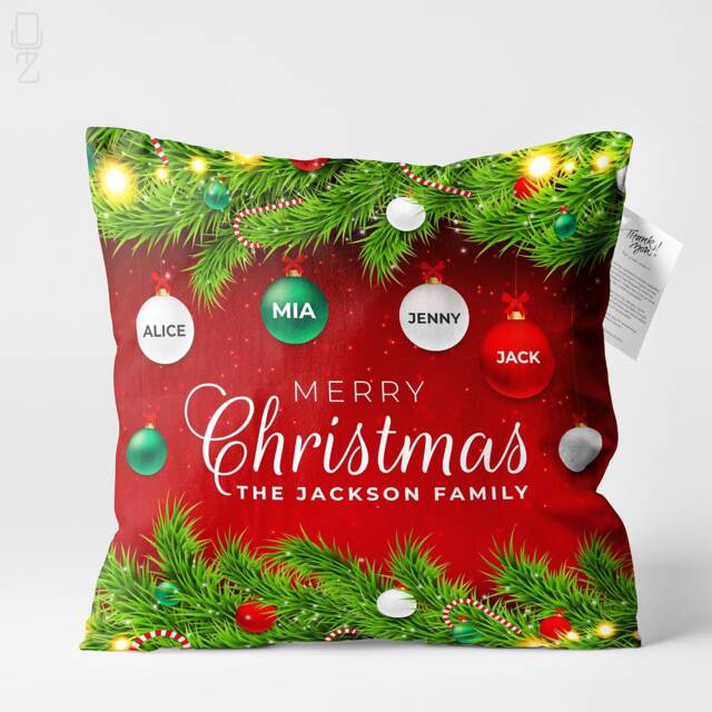 Personalized Christmas Velvet Cushion Cover Family Name Xmas Decor - image 1