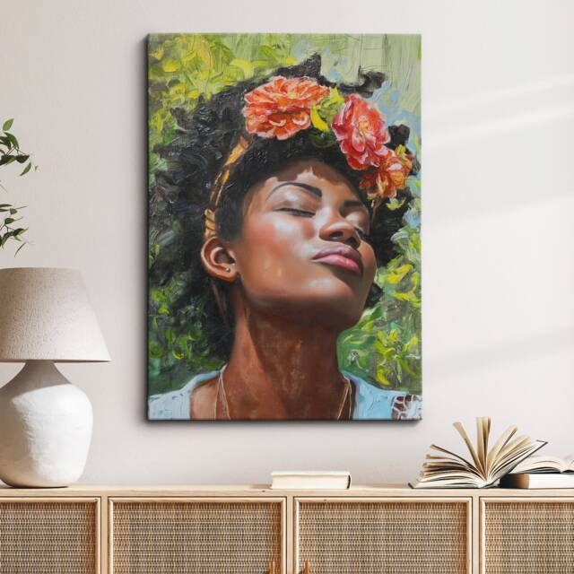 African American Woman Abstract Oil Painting Framed Poster Print & Canvas Wall Decor Art Bedroom Home Office Interior Gift - image 1