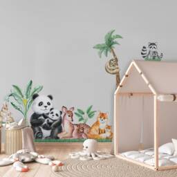 Cute Forest Animals With Trees Wall Sticker, Colorful Watercolor Decal For Kids - thumbnail 3