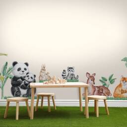 Cute Forest Animals With Trees Wall Sticker, Colorful Watercolor Decal For Kids - thumbnail 2