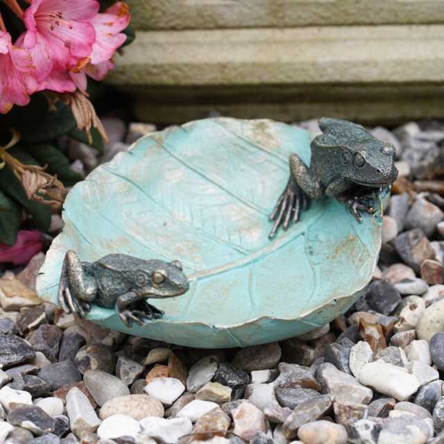 Frogs On Leaf Birdfeeder - Resin Garden Outdoor Home Statue Decor Ornament Bath - image 1