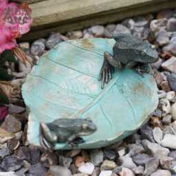 Frogs On Leaf Birdfeeder - Resin Garden Outdoor Home Statue Decor Ornament Bath - thumbnail 3