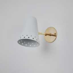 1950S Modern Classy Room Wall Sconce White Perforated Metal & Brass Vintage Mid Century Light Fixture Sputnik Night Deeming Lamp - thumbnail 2