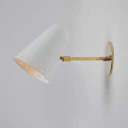 1950S Modern Classy Room Wall Sconce White Perforated Metal & Brass Vintage Mid Century Light Fixture Sputnik Night Deeming Lamp - thumbnail 3