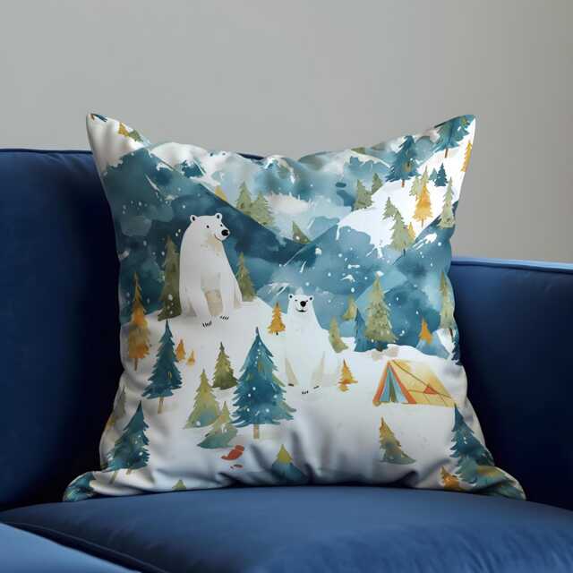 Christmas Cushion Cover With Polar Bears&forest Scene, Winter Holiday Throw Pillowcase, Festive Decorative Case For Sofa Home Decor - image 1