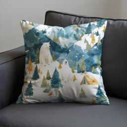 Christmas Cushion Cover With Polar Bears&forest Scene, Winter Holiday Throw Pillowcase, Festive Decorative Case For Sofa Home Decor - thumbnail 3