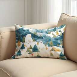 Christmas Cushion Cover With Polar Bears&forest Scene, Winter Holiday Throw Pillowcase, Festive Decorative Case For Sofa Home Decor - thumbnail 4