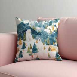 Christmas Cushion Cover With Polar Bears&forest Scene, Winter Holiday Throw Pillowcase, Festive Decorative Case For Sofa Home Decor - thumbnail 2