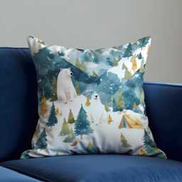 Christmas Cushion Cover With Polar Bears&forest Scene, Winter Holiday Throw Pillowcase, Festive Decorative Case For Sofa Home Decor