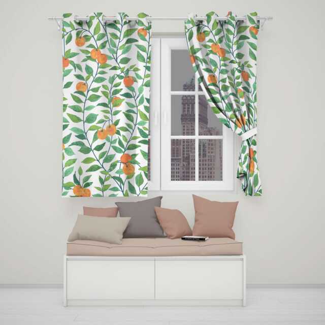 Orange Tree Floral Leaf Eyelet Blackout Curtains Botanical Citrus Flower Window Drapes Thermal Room Darkening Curtain Panels Living Bedroom - image 1