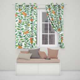 Orange Tree Floral Leaf Eyelet Blackout Curtains Botanical Citrus Flower Window Drapes Thermal Room Darkening Curtain Panels Living Bedroom - thumbnail 1
