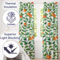 Orange Tree Floral Leaf Eyelet Blackout Curtains Botanical Citrus Flower Window Drapes Thermal Room Darkening Curtain Panels Living Bedroom - thumbnail 2