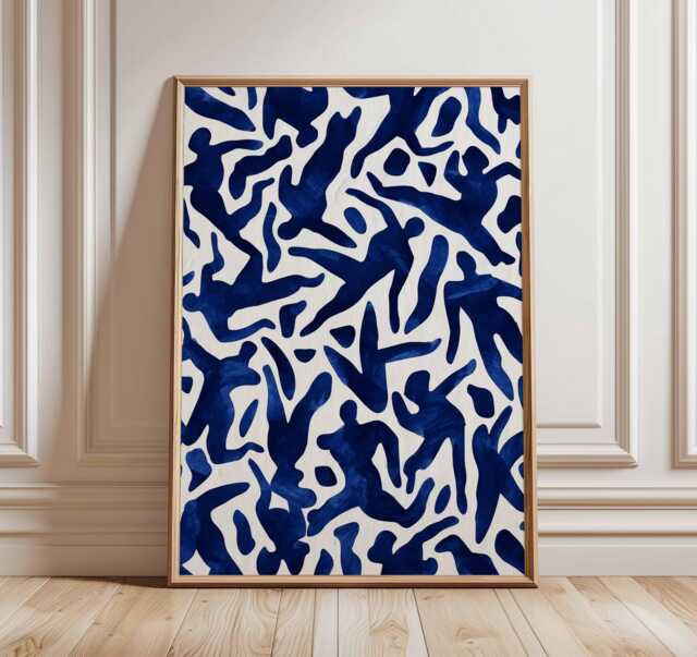 Abstract Blue Wall Art Print, Modern Cut Out Style Poster, Minimalist Mid Century Inspired Artwork, Contemporary Home Decor - image 1
