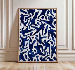 Abstract Blue Wall Art Print, Modern Cut Out Style Poster, Minimalist Mid Century Inspired Artwork, Contemporary Home Decor - thumbnail 1