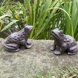 Pair Of Small Cast Iron Metal Frog Statue Garden Ornaments - thumbnail 4