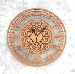 Copper Wall Clock Silent Non Ticking Roman Numerals Orange Metallic Mandala Ornament Gift - thumbnail 1