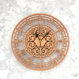 Copper Wall Clock Silent Non Ticking Roman Numerals Orange Metallic Mandala Ornament Gift - thumbnail 2