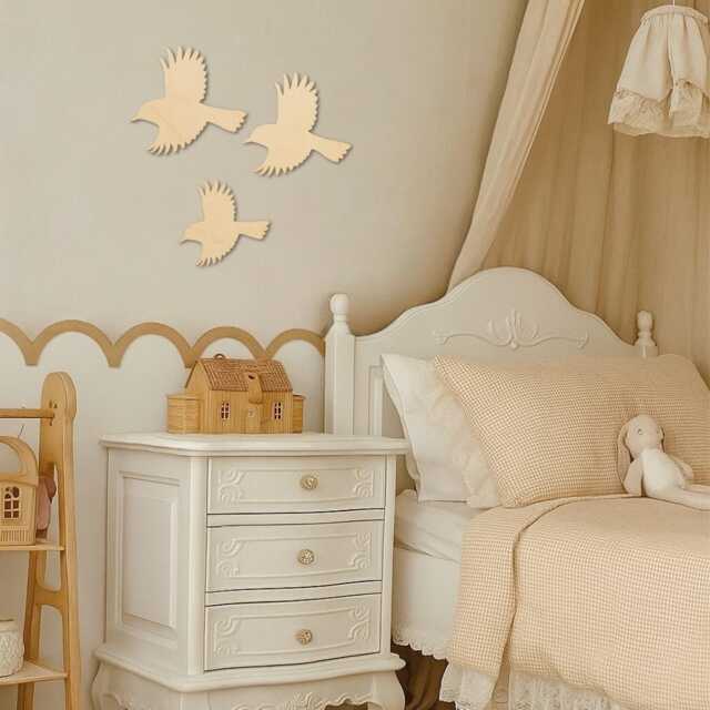 Wooden Wren - Boho Nursery Bird Decor Scandi Bedroom Theme Wall Decal Girls Decor- Whimsical - image 1