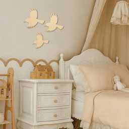 Wooden Wren - Boho Nursery Bird Decor Scandi Bedroom Theme Wall Decal Girls Decor- Whimsical - thumbnail 1