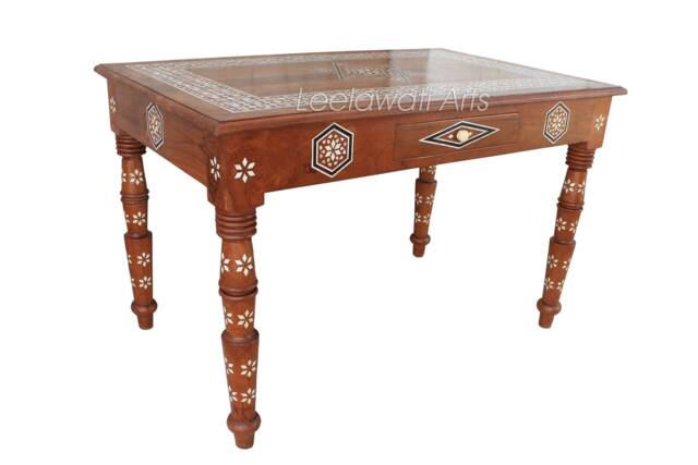 Wood Inlaid Table Luxury Mother Of Pearl Desk - image 1