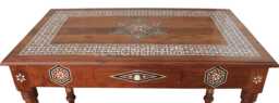 Handmade Wood Inlay Table - Mother Of Pearl Desk For Living Room Furniture