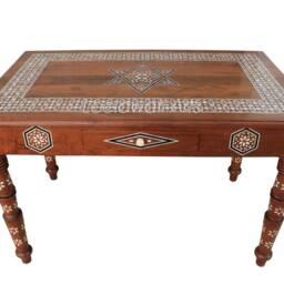 Wood Inlaid Table Luxury Mother Of Pearl Desk - thumbnail 4