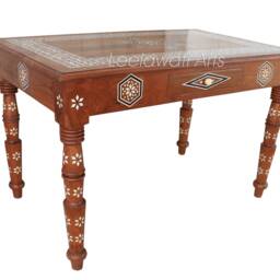 Handmade Wood Inlay Table - Mother Of Pearl Desk For Living Room Furniture - thumbnail 2