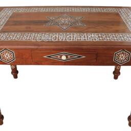 Wood Inlaid Table Luxury Mother Of Pearl Desk - thumbnail 3