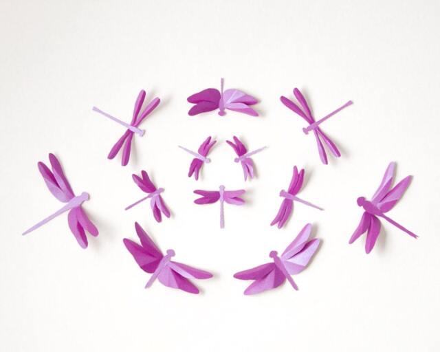 Dragonfly Wall Art Paper Dragonflies For Woodland Nursery, Whimsical Decor in Radiant Orchid - image 1